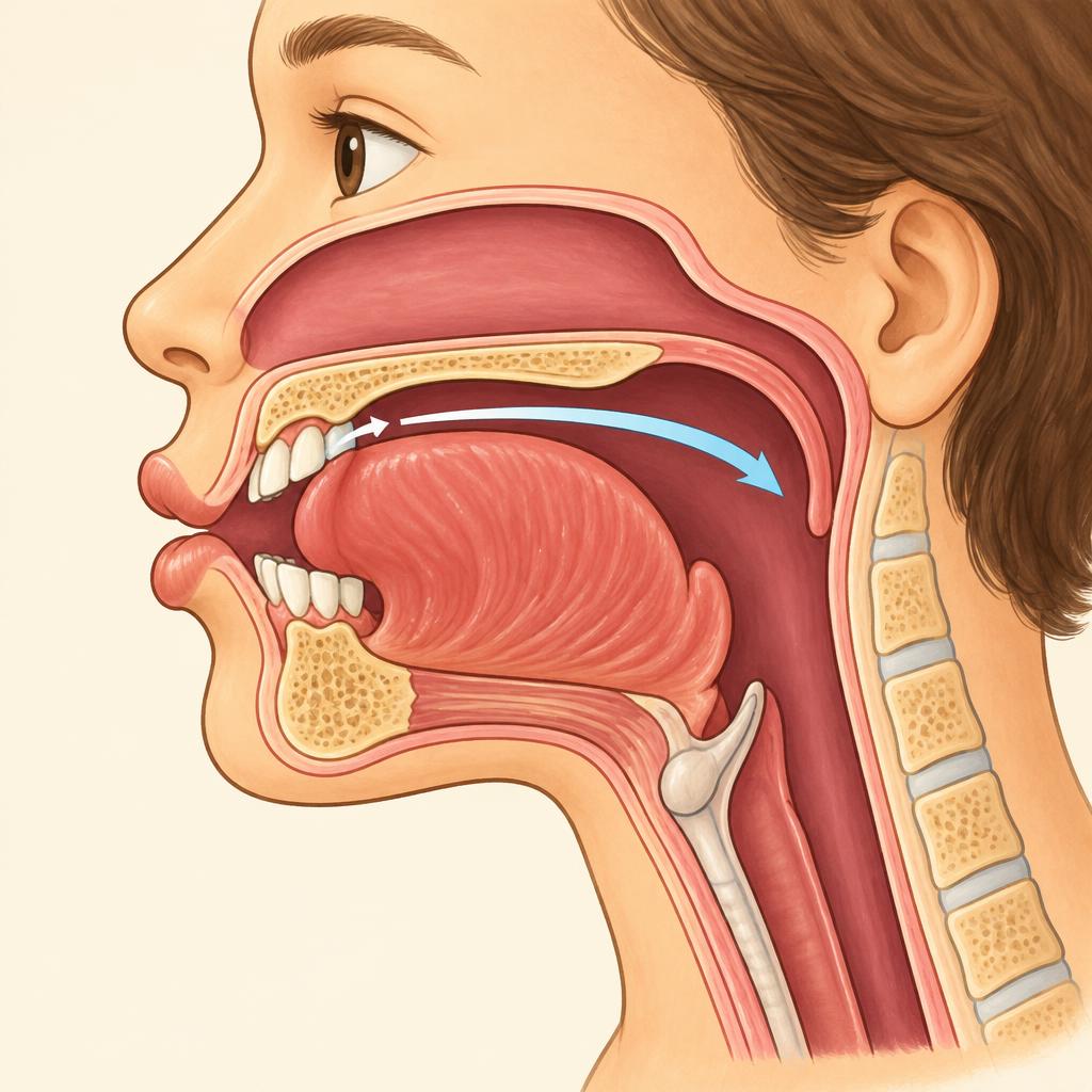 Side cutaway: tongue blade closes behind the ridge, then releases and slides into a stream of air.